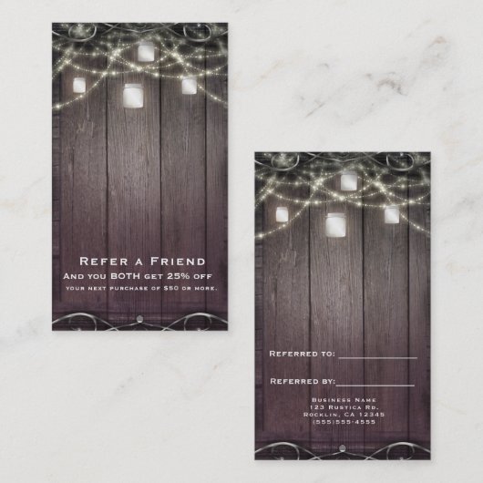 Carte De Référencement Lumières en bois rustique et jarres Mason aiguiser (Devant / Derrière)