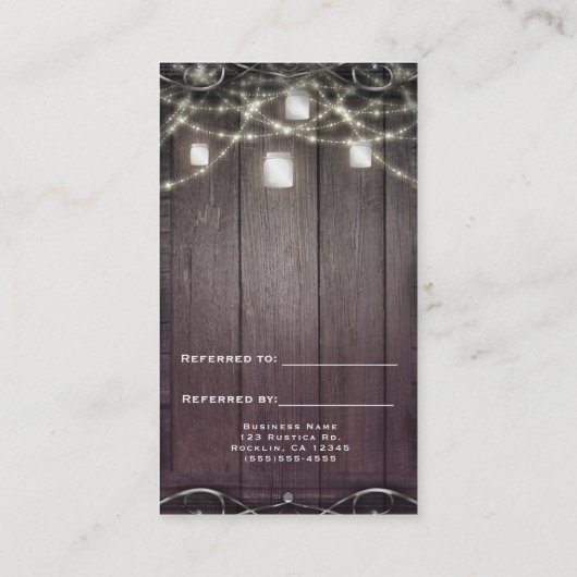 Carte De Référencement Lumières en bois rustique et jarres Mason aiguiser (Dos)