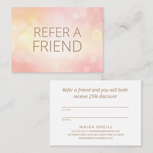 Carte De Référencement Luxe Blush PINK Bokeh Salon Spa client (Devant / Derrière)