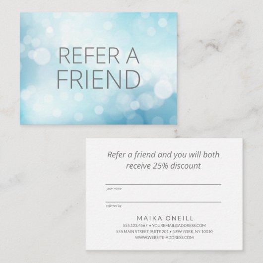 Carte De Référencement Luxueux Blue Bokeh Salon Spa client (Devant / Derrière)