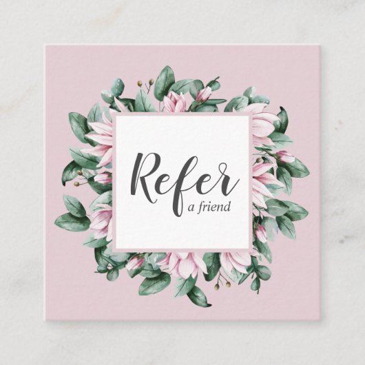 Carte De Référencement Magnolia et Eucalyptus cadre floral rose (Devant)