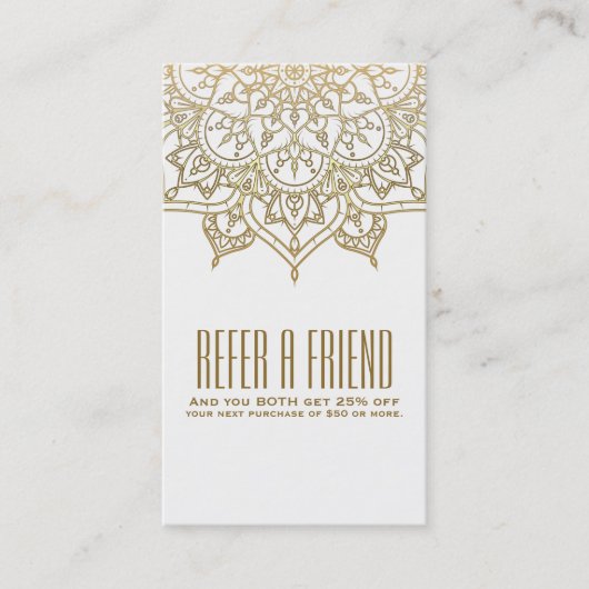 Carte De Référencement Mandala Chic Or Référez un(e) ami(e) Parrainage (Devant)