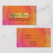 Carte De Référencement Mandala Fuchsia Rose Orange & Or Référer un(e) ami (Devant / Derrière)