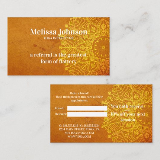 Carte De Référencement Mandala Orange Yoga Méditation Référer un ami (Devant / Derrière)