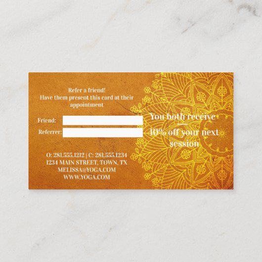 Carte De Référencement Mandala Orange Yoga Méditation Référer un ami (Dos)