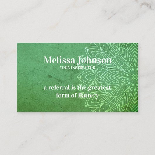 Carte De Référencement Mandala Yoga Méditation Vert Recommander un Ami (Devant)