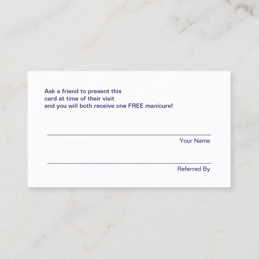Carte De Référencement Manicurist Nail Salon Renvoi client (Dos)