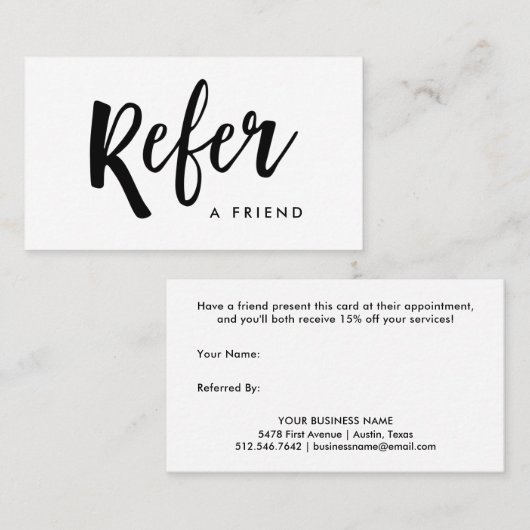 Carte De Référencement Manuscrit manuscrit moderne simple | noir et blanc (Devant / Derrière)