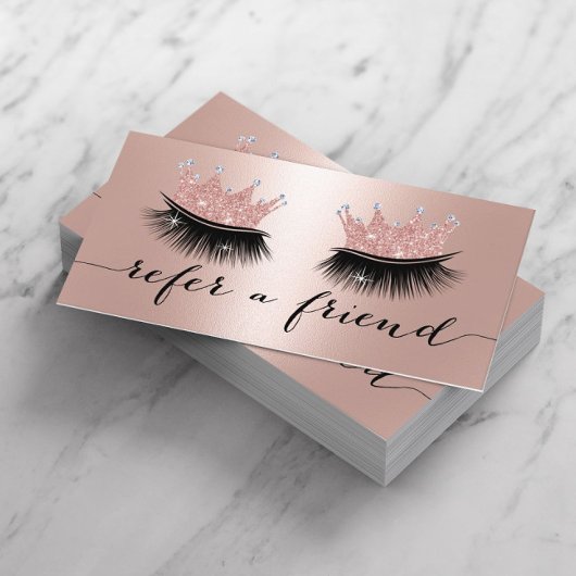 Carte De Référencement Maquillage Artiste Couronne Lashes Rose Gold