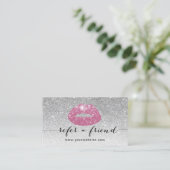 Carte De Référencement Maquillage Artiste Lèvres roses Argent Parties sci (Debout devant)