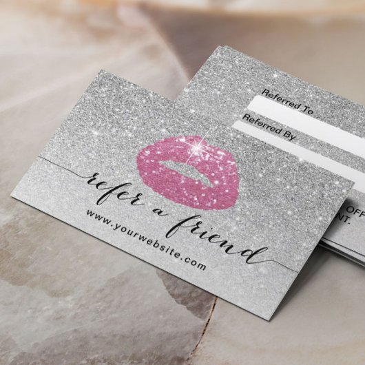Carte De Référencement Maquillage Artiste Lèvres roses Argent Parties sci