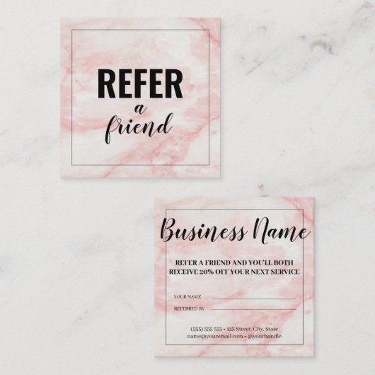 Carte De Référencement Marbre blanc Fille Rose tendance (Devant / Derrière)