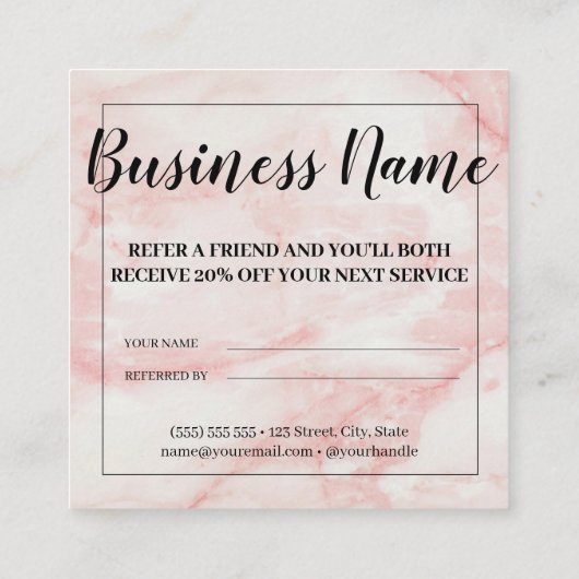 Carte De Référencement Marbre blanc Fille Rose tendance (Dos)