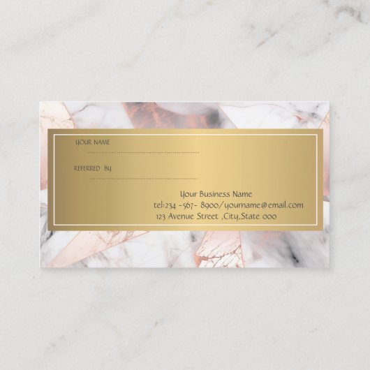Carte De Référencement Marbre géométrique Rose or tendance (Dos)