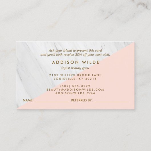 Carte De Référencement Marbre géométrique rose vif moderne (Dos)