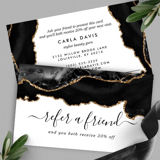 Carte De Référencement Marbre Moderne Noir Élégant Agate Or
