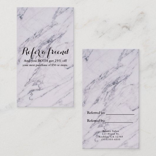 Carte De Référencement Marbre moderne tendance Elégant Glam Référer un am (Devant / Derrière)