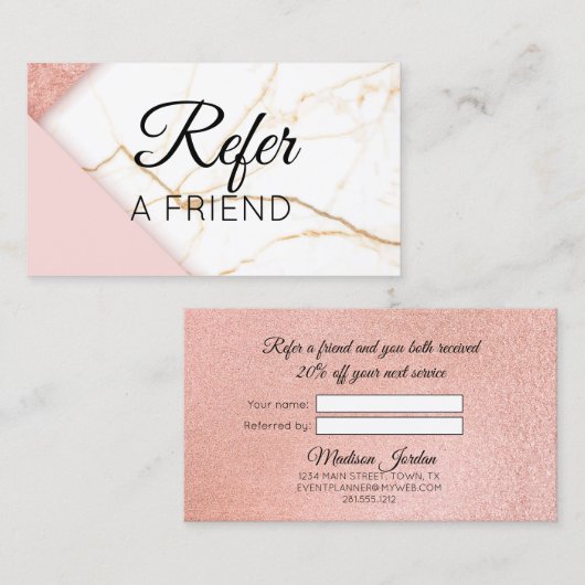 Carte De Référencement Marbre rose et or moderne recommander un ami (Devant / Derrière)