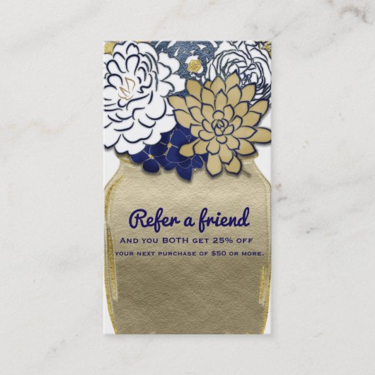 Carte De Référencement Mason Fleurs Jar Rustic Gold Blue Référer un ami (Devant)