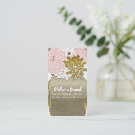 Carte De Référencement Mason Fleurs Jar Rustic Gold Rose recommander un a (Debout devant)