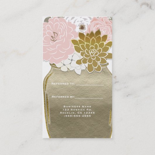 Carte De Référencement Mason Fleurs Jar Rustic Gold Rose recommander un a (Dos)