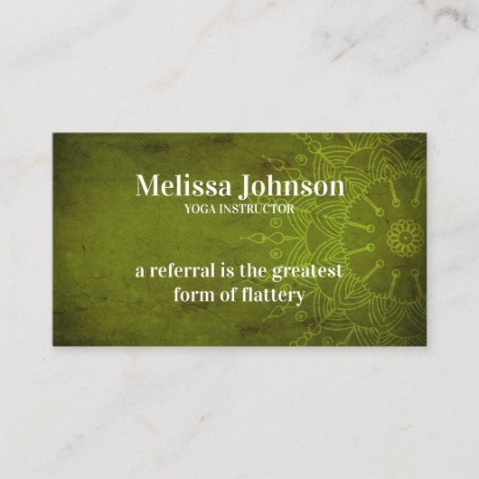 Carte De Référencement Méditation de Yoga vert foncé Mandala Référer un a (Devant)