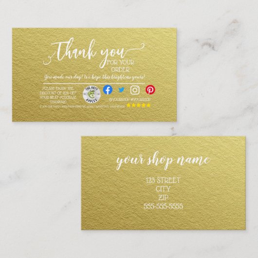 Carte De Référencement Merci d'affaires pour votre commande d'emballage o (Devant / Derrière)