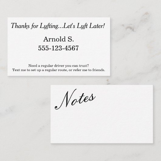 Carte De Référencement Merci pour Lyfting. Laissez-nous Lyft plus tard ! (Devant / Derrière)