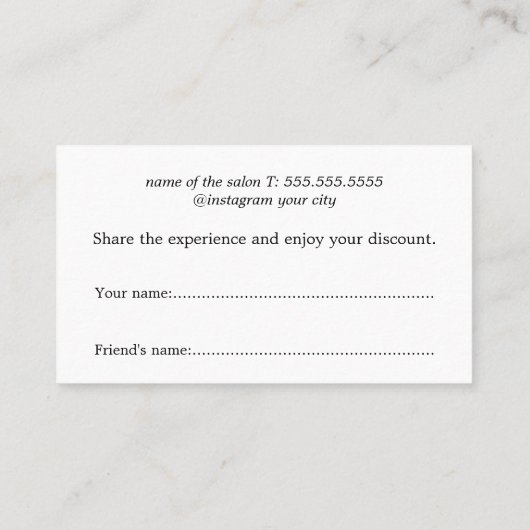 Carte De Référencement Minimalist Black White Bold Salon (Dos)