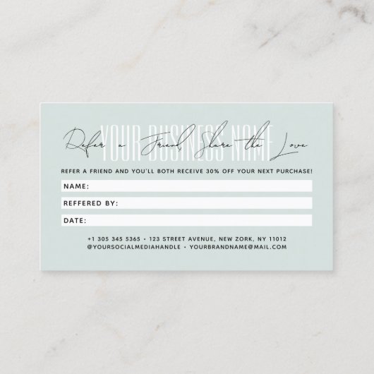 Carte De Référencement Modern script typography share the love (Dos)