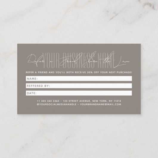 Carte De Référencement Modern script typography share the love (Dos)