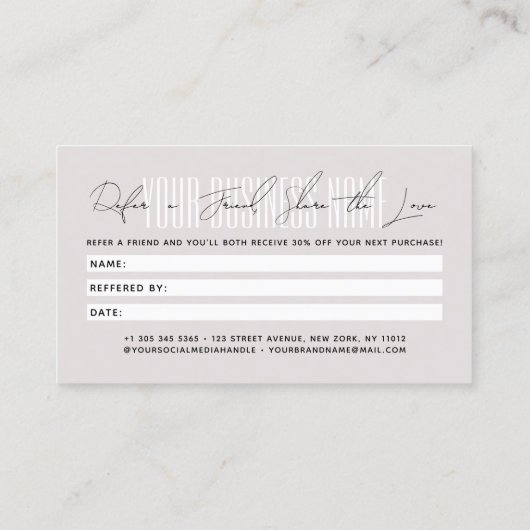 Carte De Référencement Modern script typography share the love (Dos)