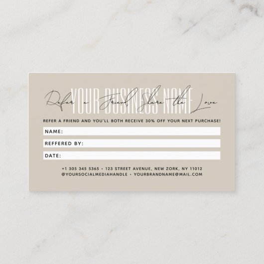 Carte De Référencement Modern script typography share the love (Dos)