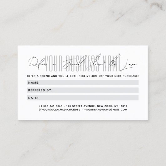 Carte De Référencement Modern script typography share the love (Dos)