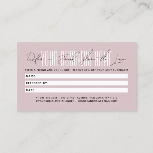 Carte De Référencement Modern script typography share the love (Dos)