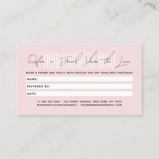 Carte De Référencement Modern script typography share the love (Dos)