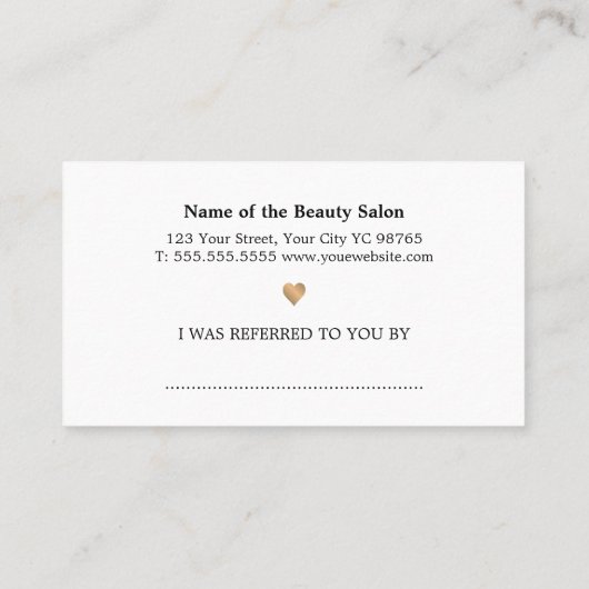 Carte De Référencement Moderne Elégant Blanc Faux Or Coeur Beauté (Dos)