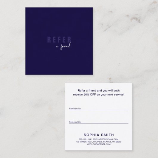 Carte De Référencement Moderne Minimal Bleu Simple Client (Devant / Derrière)