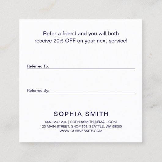 Carte De Référencement Moderne Minimal Bleu Simple Client (Dos)