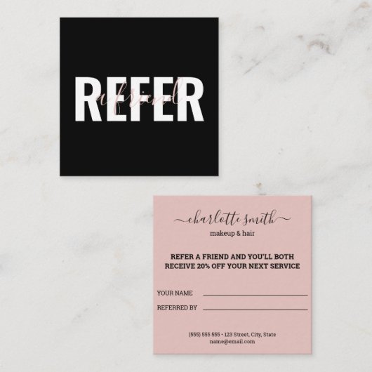 Carte De Référencement Moderne noir rose blanc recommander un ami (Devant / Derrière)