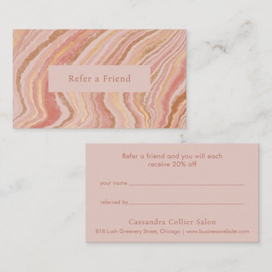 Carte De Référencement Moderne rose et or Abstrait Élégant (Devant / Derrière)