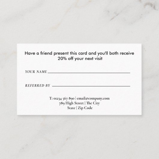 Carte De Référencement Moderne simple noir et blanc (Dos)