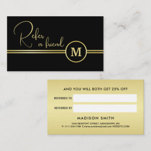 Carte De Référencement Monogramme de signature or élégant sur fond noir