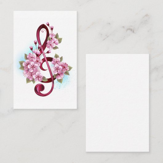 Carte De Référencement Musical treble clef notes with sakura flowers (Devant / Derrière)