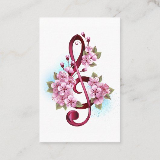 Carte De Référencement Musical treble clef notes with sakura flowers (Devant)
