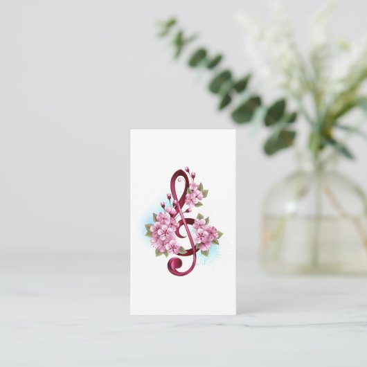 Carte De Référencement Musical treble clef notes with sakura flowers (Debout devant)
