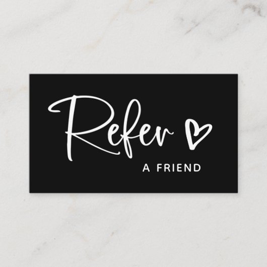 Carte De Référencement Noir avec script et coeur blanc | (Devant)