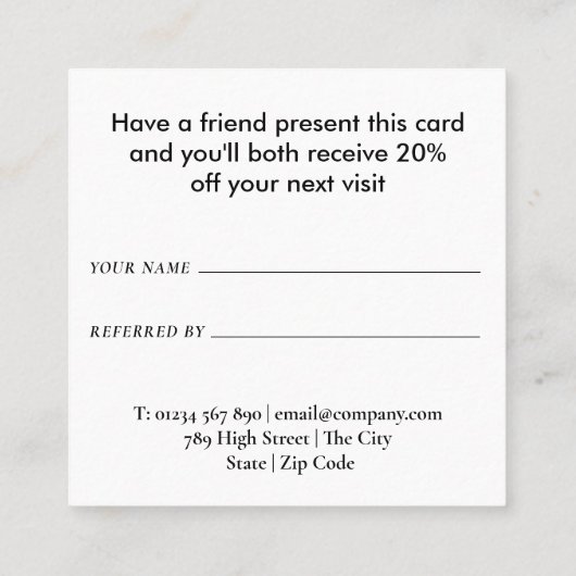 Carte De Référencement Noir et blanc simples (Dos)