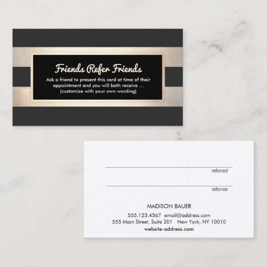 Carte De Référencement Noir rayé moderne et FAUX Gold Foil aiguillage (Devant / Derrière)