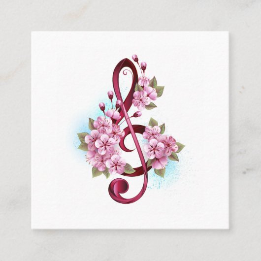 Carte De Référencement notes de clé de sol musicales avec fleurs de Sakur (Devant)